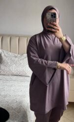 Burkini 2 Pièces avec Hijab Assorti | Col Zippé, Coupe Ample & Confortable